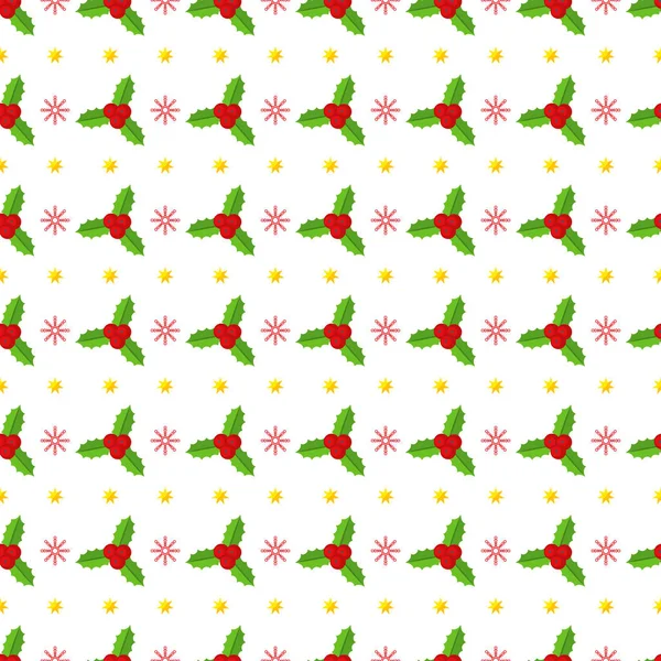 Seamless pattern with Holly berry branch. Flat vector illustration. — Stock Vector