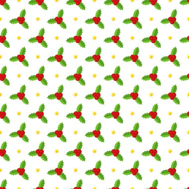 Holly Böğürtlen dalında kusursuz desen. Düz vektör illüstrasyonu.