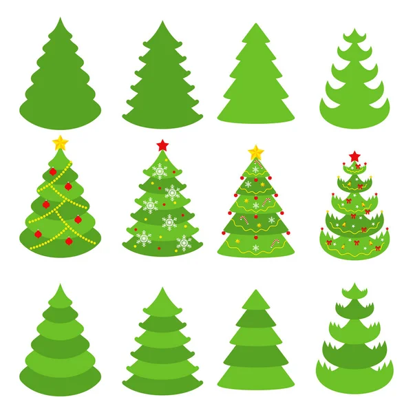 Árbol de Navidad vector iconos conjunto. Ilustración plana de dibujos animados — Archivo Imágenes Vectoriales