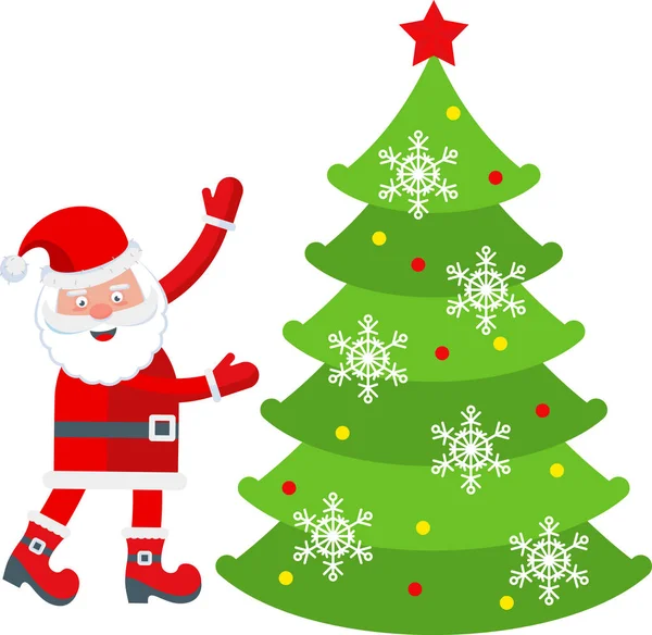 有趣的快乐圣诞老人角色装饰圣诞树. — 图库矢量图片