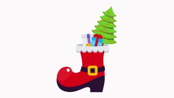 Botte rouge Père Noël avec cadeau et arbre — Video