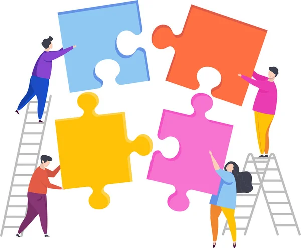 People assemble a puzzle — Stock Vector