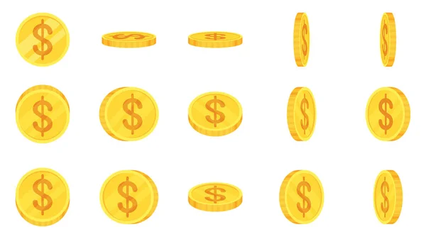 Спрайт-лист золотых долларовых монет . — стоковый вектор