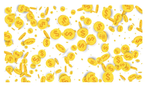 Draaiende gouden munten op witte achtergrond. — Stockvector