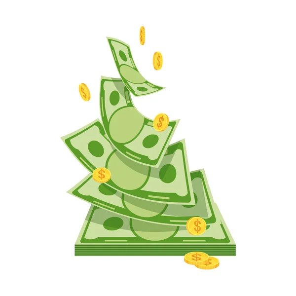 Money flies up from a bundle of money. — Stock Vector