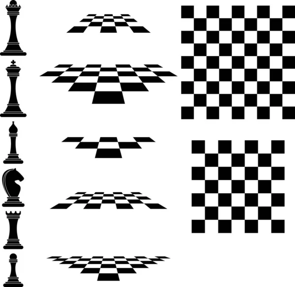 Establecer iconos de ajedrez y tablero de ajedrez. Estrategia tablero juego . — Vector de stock