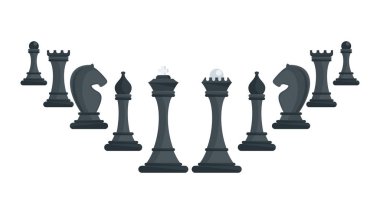 Row of black chess pieces ascending. Strategy board game. clipart