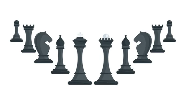 Reihe von schwarzen Schachfiguren aufsteigend. Strategiespiel. — Stockvektor