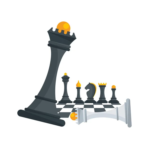Victoria de la reina del ajedrez negro sobre el blanco. Concepto con figuras de ajedrez — Archivo Imágenes Vectoriales