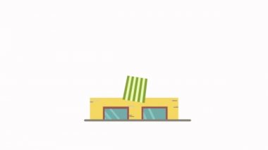 Cafe Building Facade Düz Canlandırma.