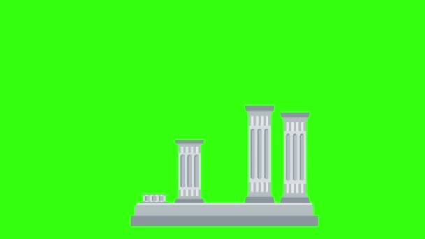 銀行ビルフラットアイコン。緑の画面上の2番目のアニメーション. — ストック動画