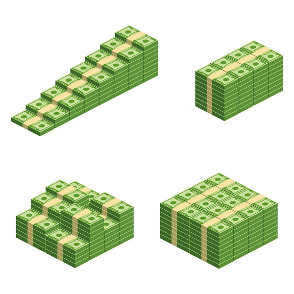 Огромная куча бумажных денег. Пакет с денежными счетами. — стоковый вектор