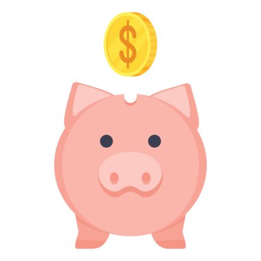 Domuz kumbarası düz vektör çizimi. Mevduat ve para birikimi.