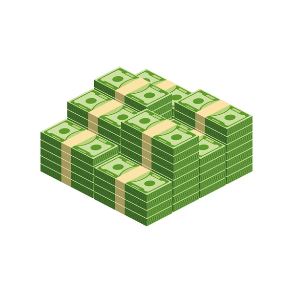 Huge packs of paper money. Bundle with cash bills. — Stock Vector