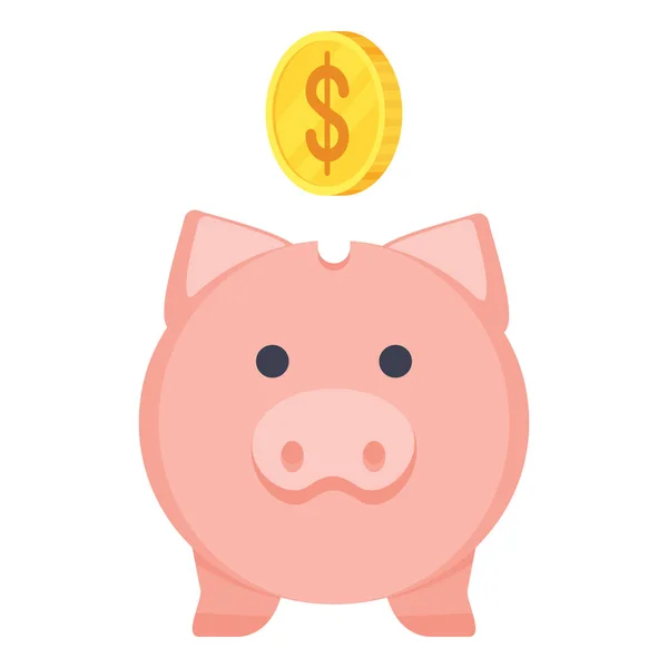 Varkens spaarvarken bank platte vector illustratie. Deposito 's en accumulatie van geld. — Stockvector