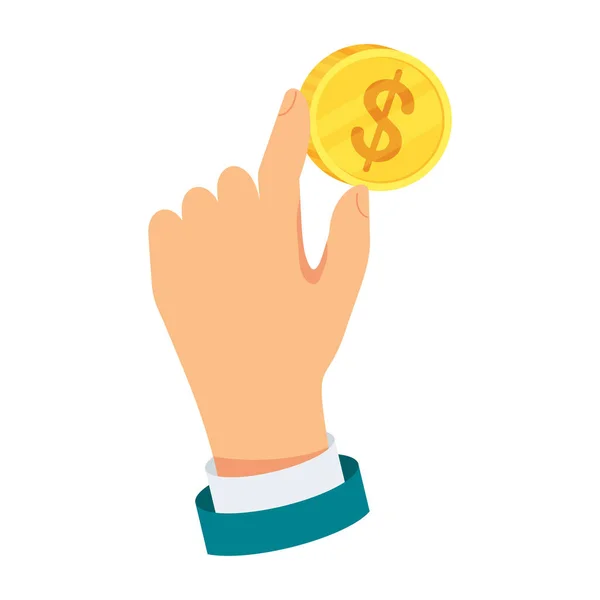 Gold coin in hand. Flat vector illustration. — Stock Vector