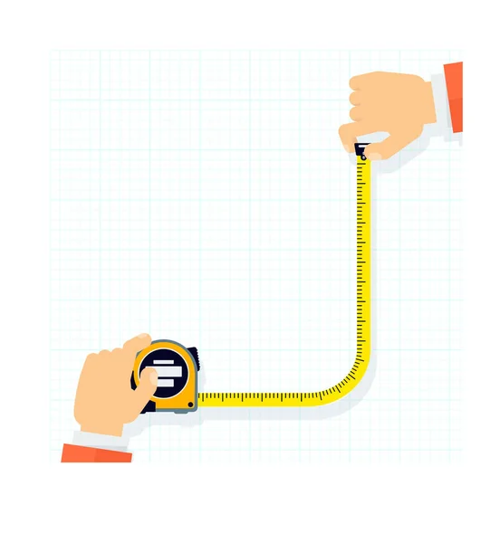 Measuring tape in the hands of a man. Template for a poster — Stock Vector
