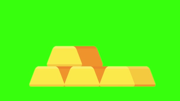 Gold ingots isolated. 2D animation on on Green Screen. — Stock Video