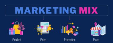 Dört adet 4 PS pazarlama karışık bilgi düz vektör illüstrasyon şeması