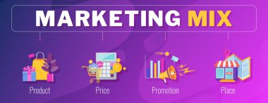 Dört adet 4 PS pazarlama karışık bilgi düz vektör illüstrasyon şeması