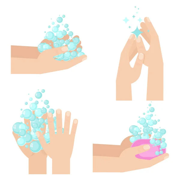 Υγιεινή χεριών. Πλύσιμο χεριών με σαπούνια. — Διανυσματικό Αρχείο