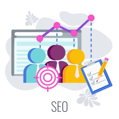 Arama motoru optimizasyonu Infographics Pictogram. SEO stratejisi.