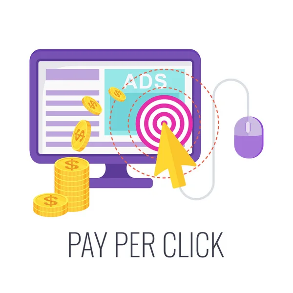 Pictograma de infografías de pago por clic. Modelo de publicidad en Internet. — Vector de stock