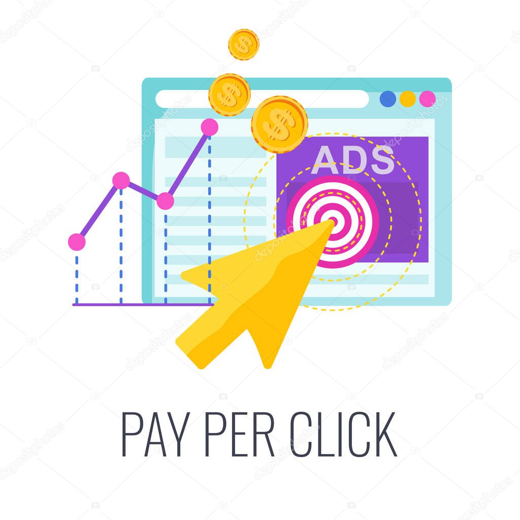 Pay per click infographics pictogram. Internet advertising model.