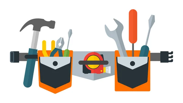Cinturón con herramientas. Herramientas para reparación, construcción y constructor . — Vector de stock