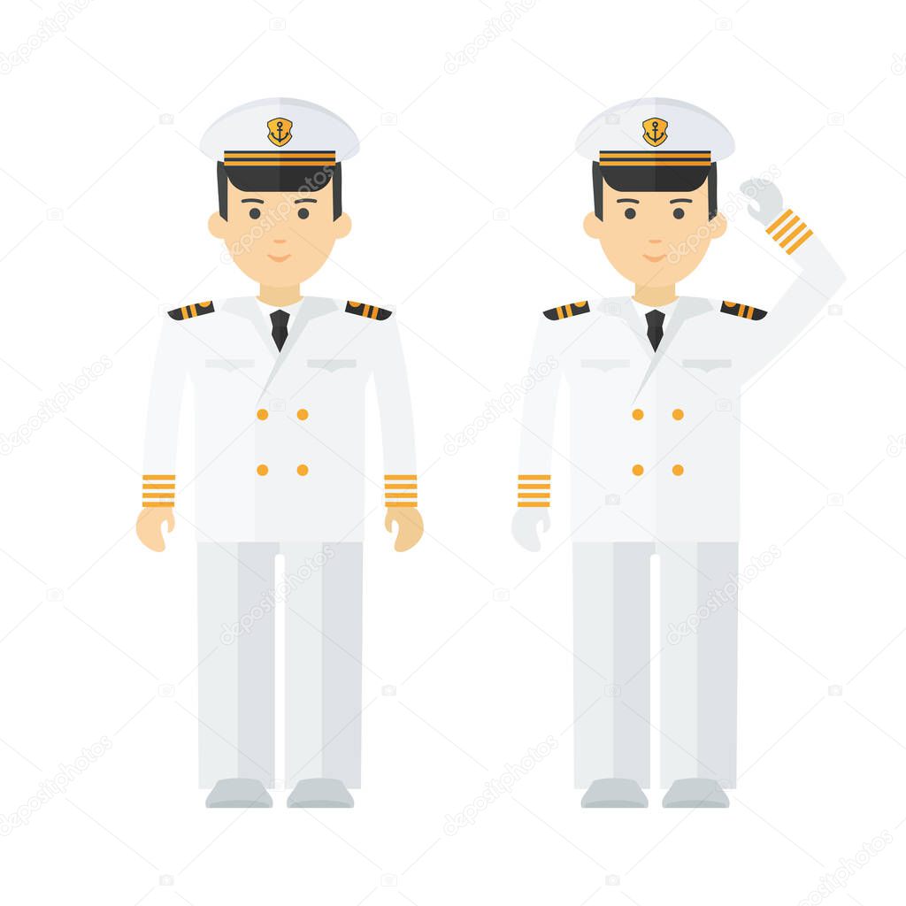 Military naval officer in full dress. Flat vector cartoon illustration.