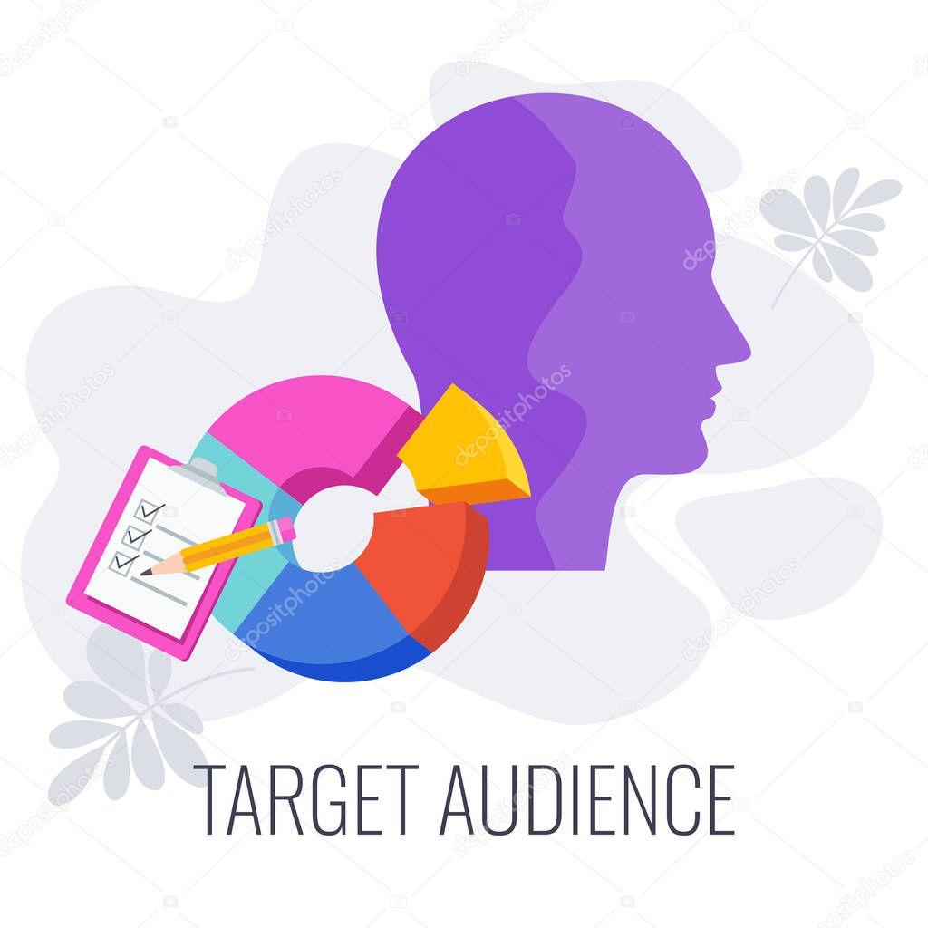 Target audience. Advertising and marketing strategies. Flat vector illustration.