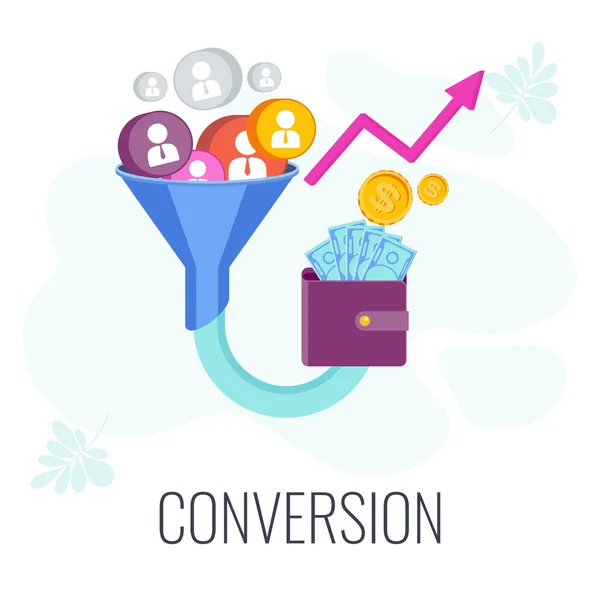 Optimisation du taux de conversion. Le client potentiel devient un client réel . — Image vectorielle