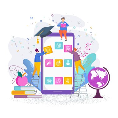 Mobil ekranda eğitim uygulaması geliştirme. Düz vektör kavramı.