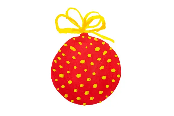 Pittura Acquerello Disegno Rosso Giallo Sfera Pallina Natale Isolato — Foto Stock