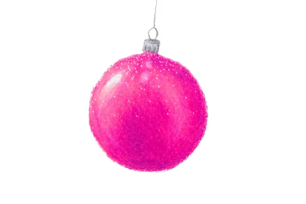 Watercolor Colored Pencils Drawing Pink Christmas Bauble Sphere Ball Isolated — Stock Photo, Image