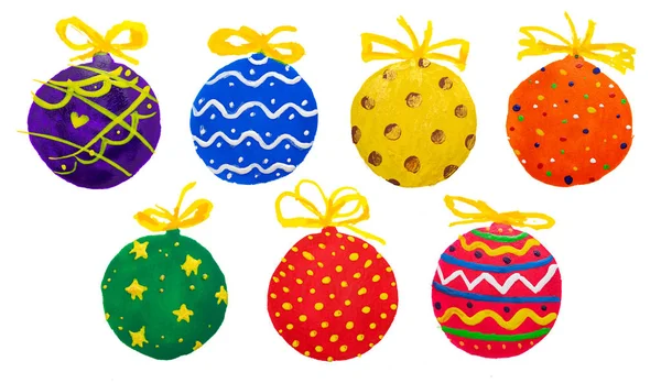 Dibujo Dibujado Mano Acuarela Bolas Bolas Coloridas Bolas Navidad Conjunto —  Fotos de Stock