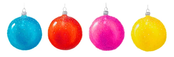 Watercolor Hand Drawn Drawing Colorful Christmas Baubles Spheres Balls Set — Stock Photo, Image