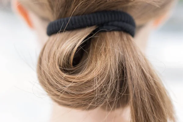 Close Blonde Fair Casual Hair Bun Pony Tail Macro — Stock Photo, Image