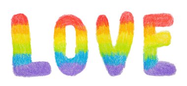 El çizimi kalem harfleri gökkuşağı renginde aşk. Lgbt, Lgbtq + veya gay eşitliği kavramı