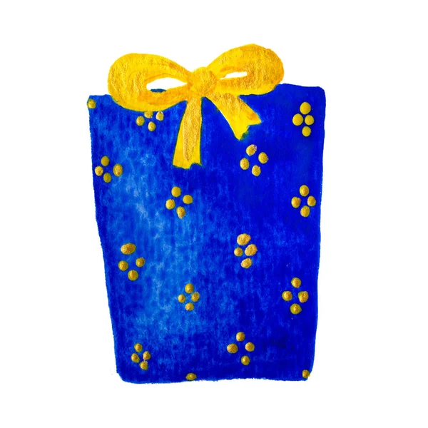 Desenho Pintura Aquarela Azul Dourado Natal Aniversário Presente Caixa Isolado — Fotografia de Stock