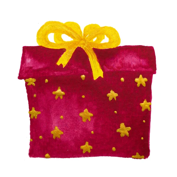 水彩画画的红色圣诞礼物盒 — 图库照片