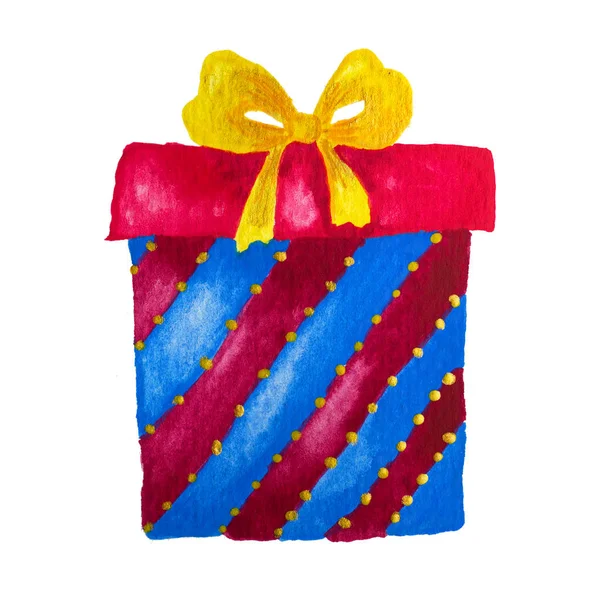 Dibujo Pintura Acuarela Regalo Cumpleaños Navidad Rojo Azul Caja Aislado — Foto de Stock