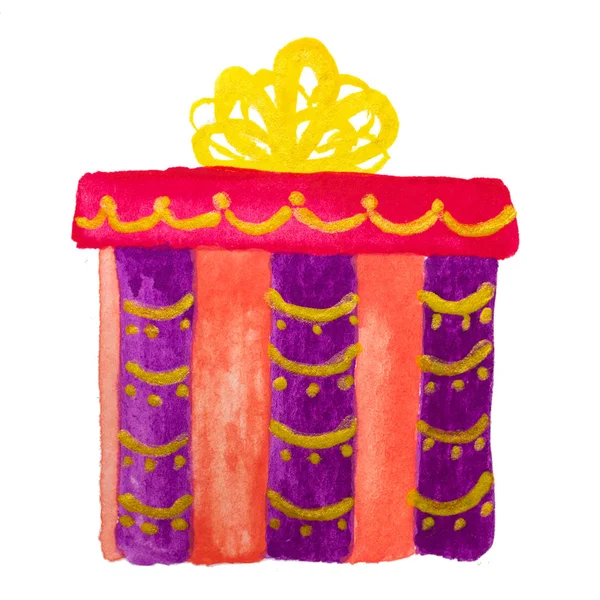 Desenho Pintura Aquarela Caixa Presente Aniversário Natal Colorido Isolado — Fotografia de Stock