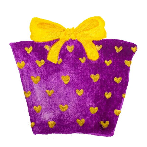 水彩画画的紫色和金色圣诞礼物盒 — 图库照片