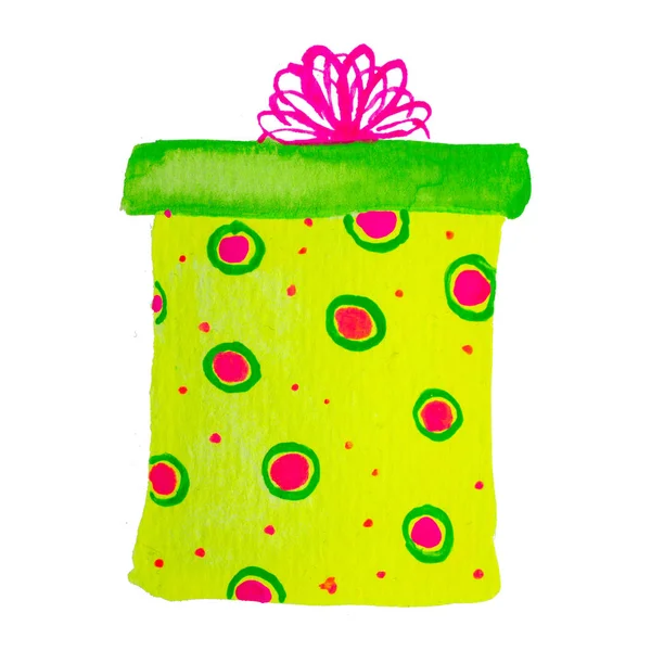 Desenho Pintura Aquarela Verde Rosa Natal Aniversário Presente Caixa Isolado — Fotografia de Stock