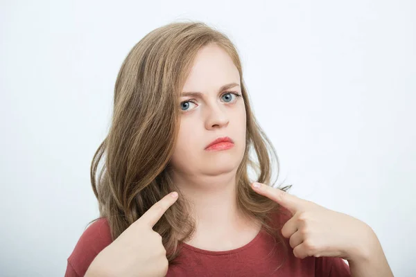 Young Caucasian Woman Girl Double Chin — Stock Photo, Image