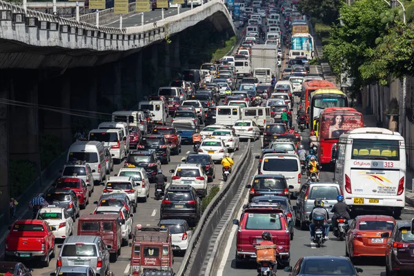 Manilla Filippijnen Februari 2020 Zwaar Verkeer Veel Auto Edsa Weg — Stockfoto