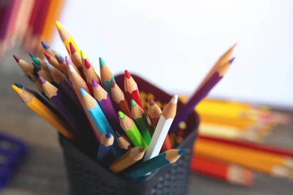 Gros Plan Nombreux Crayons Couleur Macro Cours Art Étudiant Concept — Photo