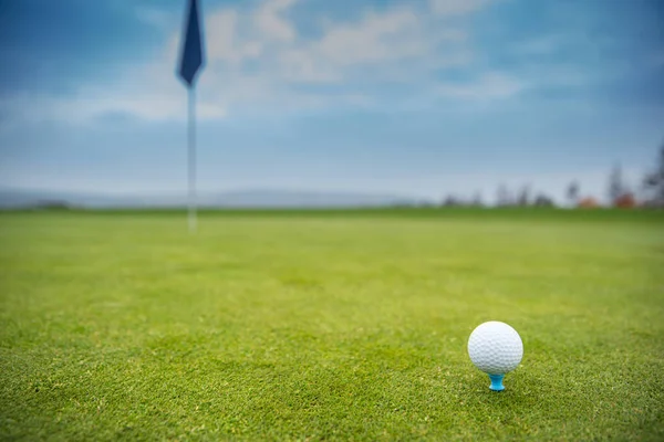 Гравець в гольф готує м'яч, який буде стріляти в поле для гольфу — стокове фото