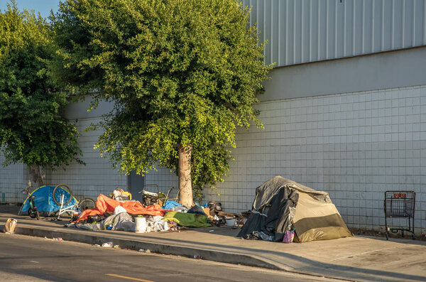 homeless in tents on city street